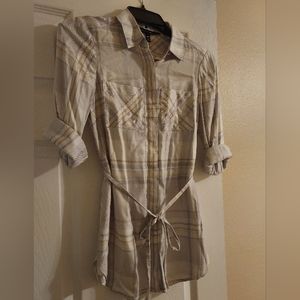 Long Flannel Top with Tie Waist